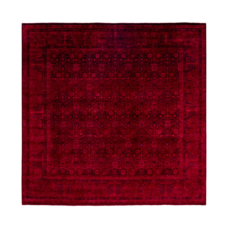 Overdyed Hand-Knotted Wool Modern-Contemporary Red Area Rug 8' 0" x 8' 2"