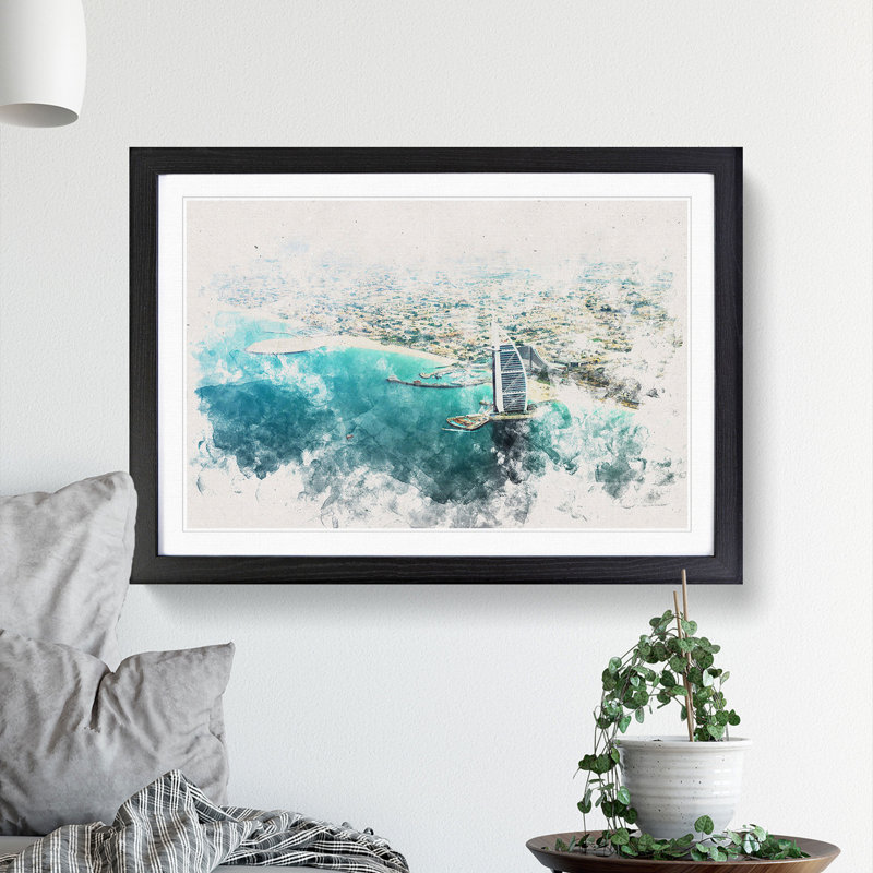 Burj Al Arab Hotel Dubai Skyline - Framed Print, 45cm H x 63cm W x 2cm D, Black Framed