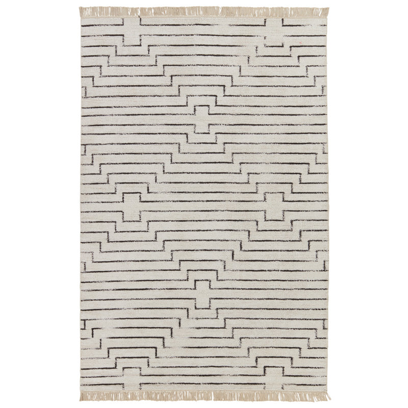 Tapis unique en viscose noué à la main nouvel âge en ivoire / noir Delsin
