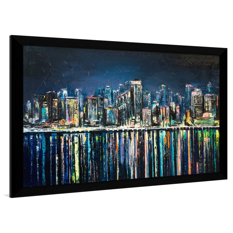 «Night Magic City», reproduction encadrée, H 33,5 po x l 49,5 po x P 1 po, Cadre noir