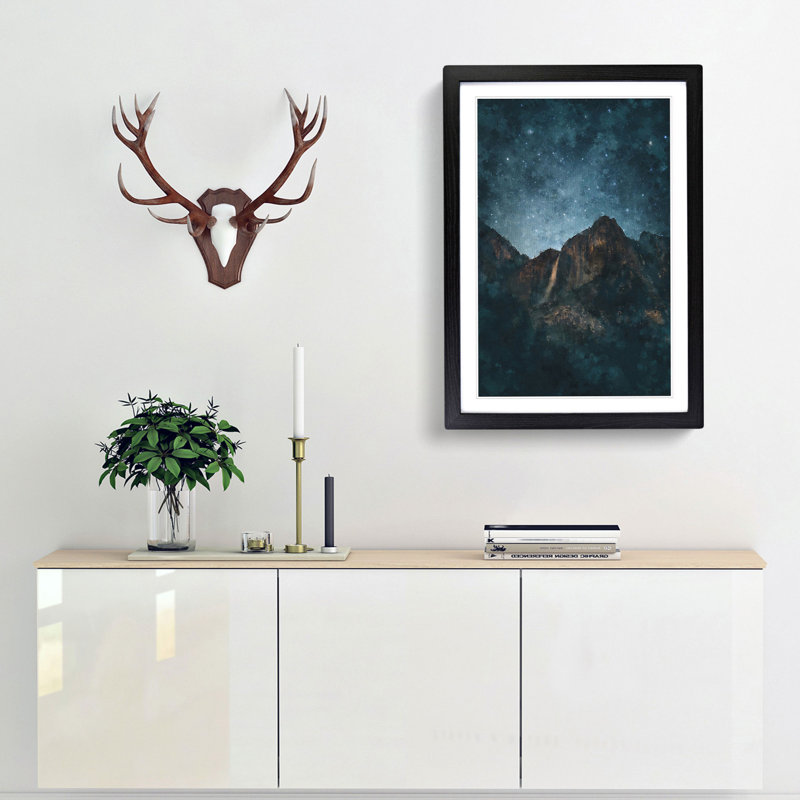 Waterfall in Yosemite California - Picture Frame Painting Print, 63cm H x 45cm W x 2cm D, Black Framed
