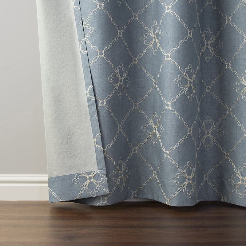 Adria Trellis Embroidered 100% Blackout Grommet Curtain Panel, Blue, 50" W x 84" L
