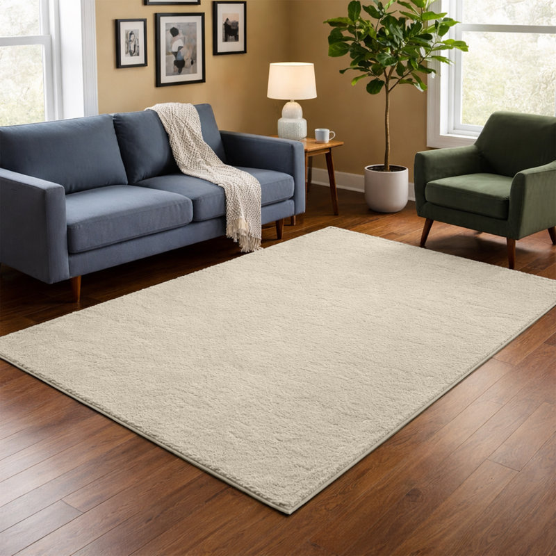Luxurious Fluffy High-pile Living Room Large Area Rug, Beige, Rectangle 80 x 150 cm
