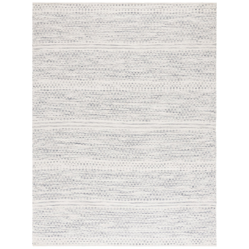 Kilim Hand Woven Wool/Cotton Geometric Rug in Ivory/Dark Gray, Rectangle 8' x 10'