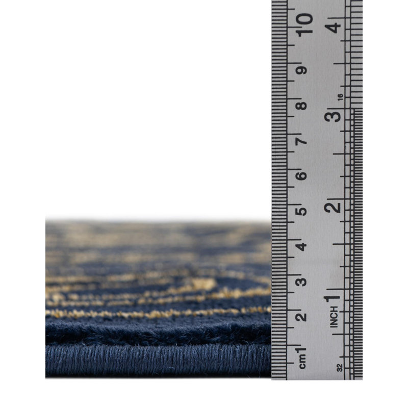 Latitude Run® Column Novica Rug Navy Blue and Gold, Round 10'