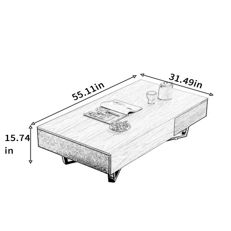 Table basse moderne Modern, H 15,74 po x L 55,11 po x l 31,49 po