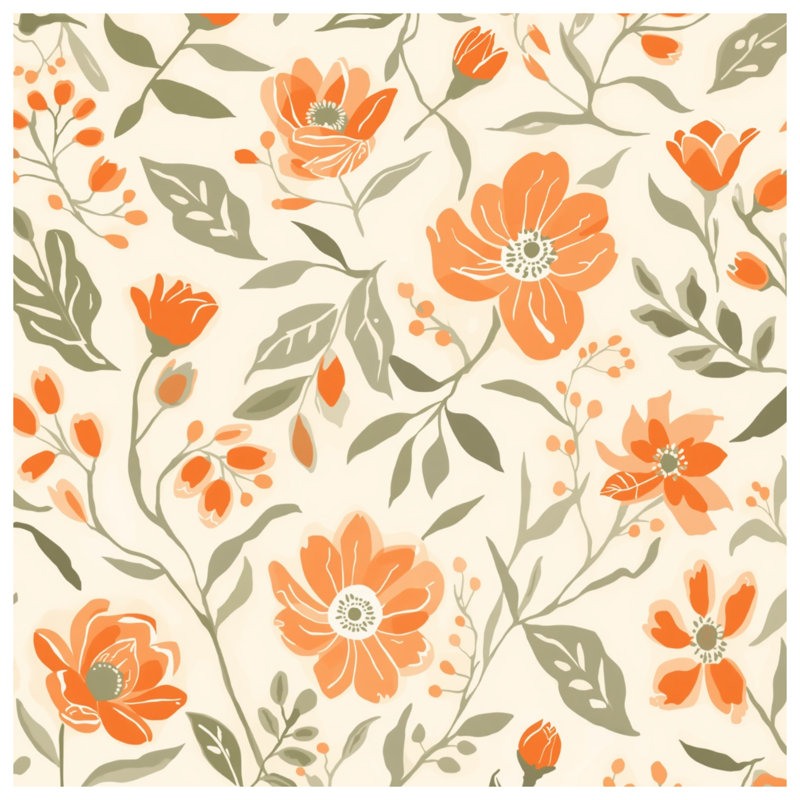 Orange Floral Pattern Double Sided Throw Pillows, 14 x 14 inches
