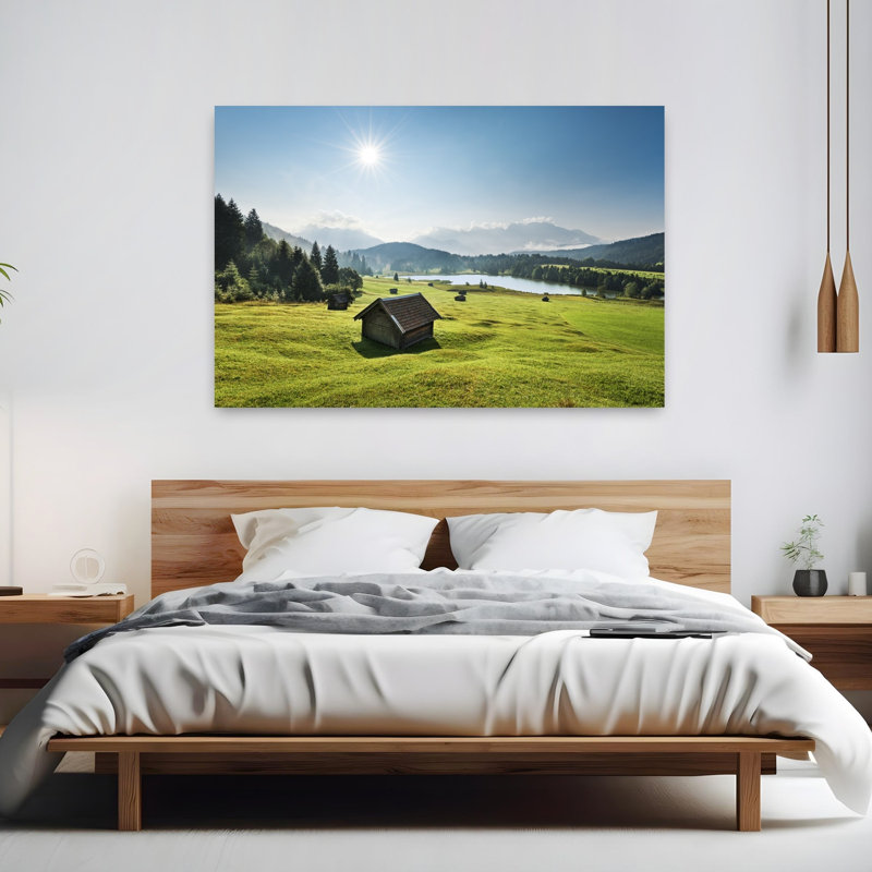 Été, prairie, architecture contemporaine abstraite, forêt, art mural, H 40 po x l 60 po