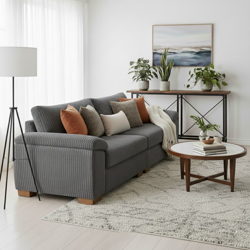 3 Seater Corduroy Sofa, Grey
