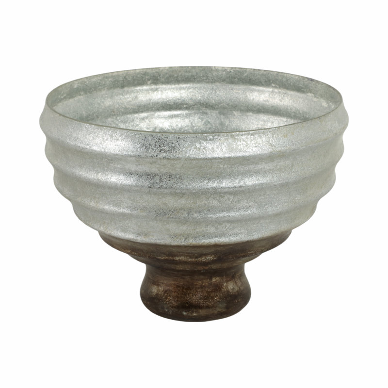 Handmade Glass Decorative Bowl, 9" H x 12" W x 12" D, Champagne Silver