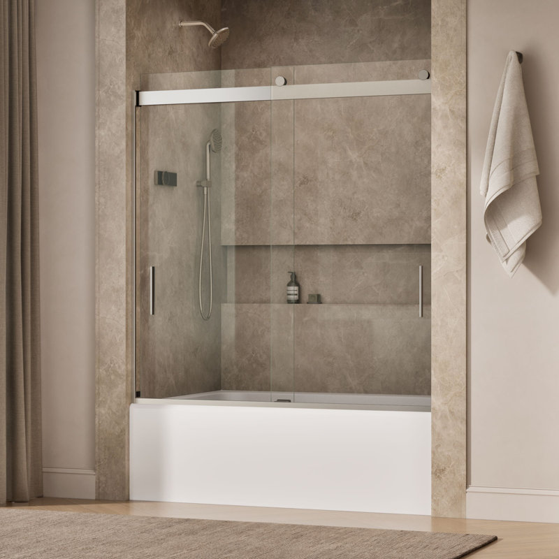Levity 59.62" x 62" Bypass Bath Door with CleanCoat® Technology, Matte Nickel, Clear