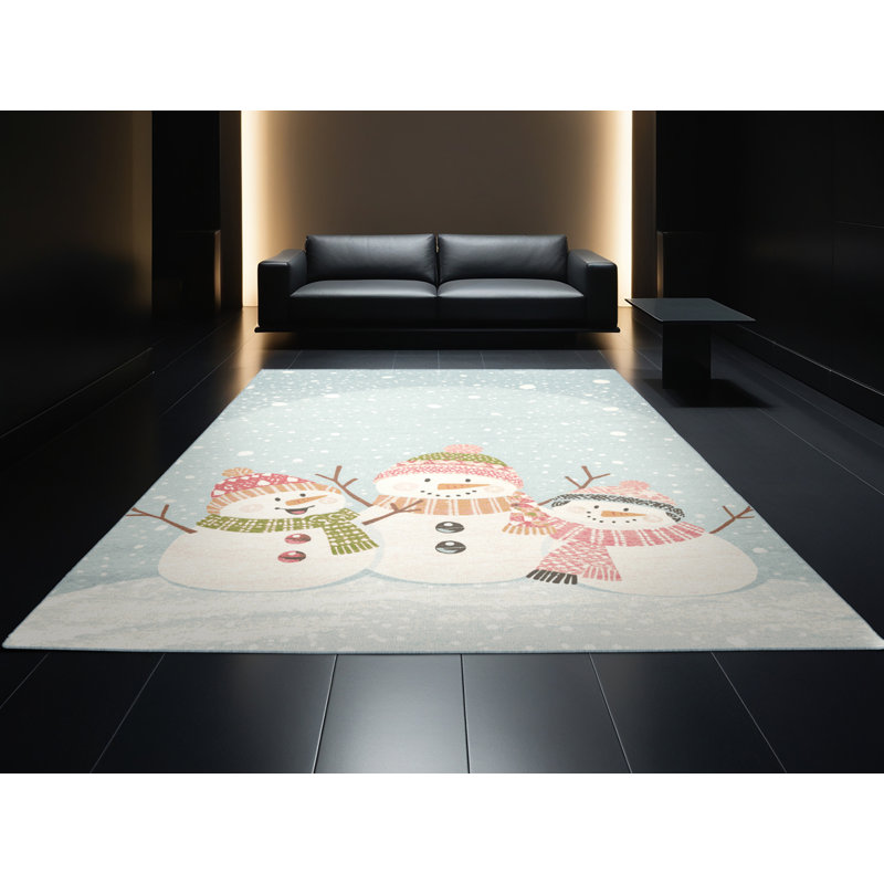 Soft Plush Etamin Christmas Modern & Contemporary Abstract Area Rug in Blue – SkyBlue Binding, 7x10