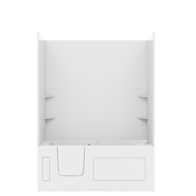 Nova Heated Series 30" x 60" Left Side Drain Soaker Bathtub in White with Matching Smooth Shower Wall Kit, Left