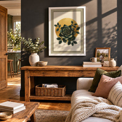 Gray Rose with Golden Circle Botanical - Framed Print