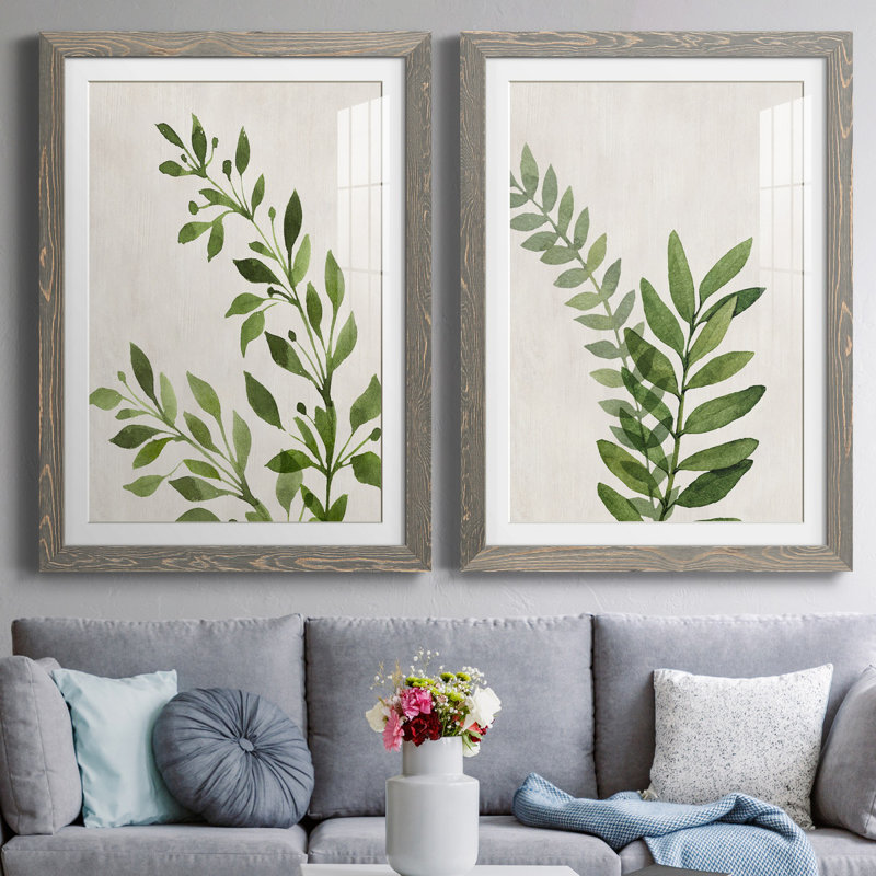 Botanical Wash I - ensemble de 2 reproductions, H 44 po x l 31 po x P 1 po, Cadre en papier gris, Blanc
