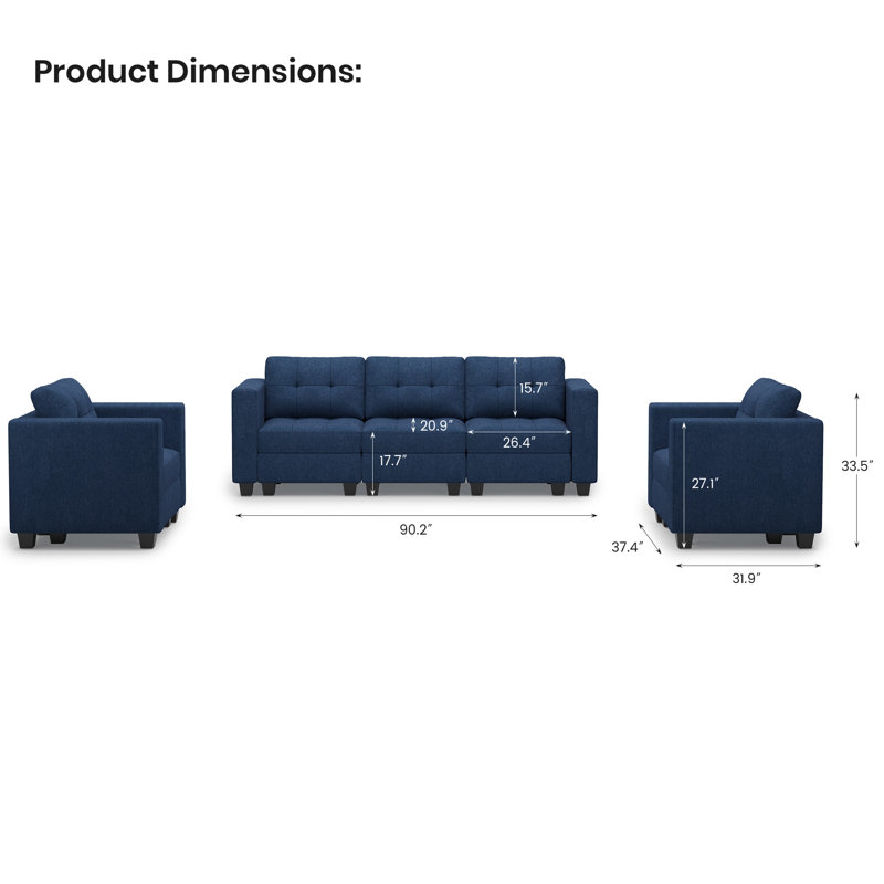 Ensemble de canapé modulaire 3 pièces Ayden Hunsicker, Bleu