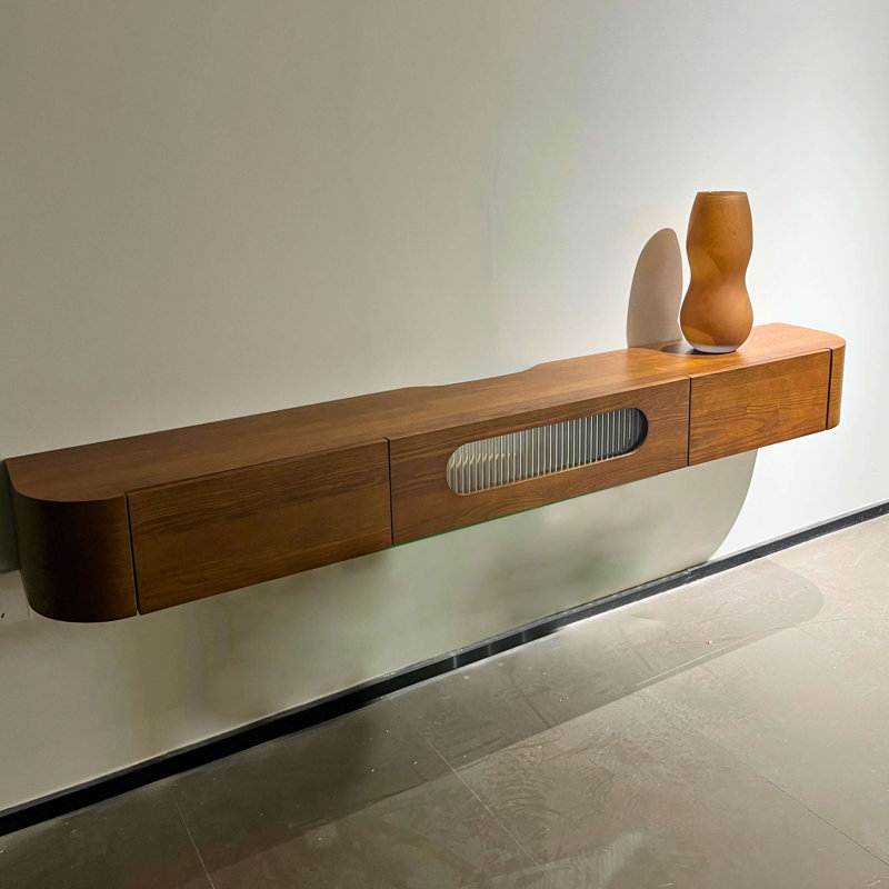 High Gloss Floating Tv Stand,70'' Wall Mounted Tv Shelf, Brown Wood