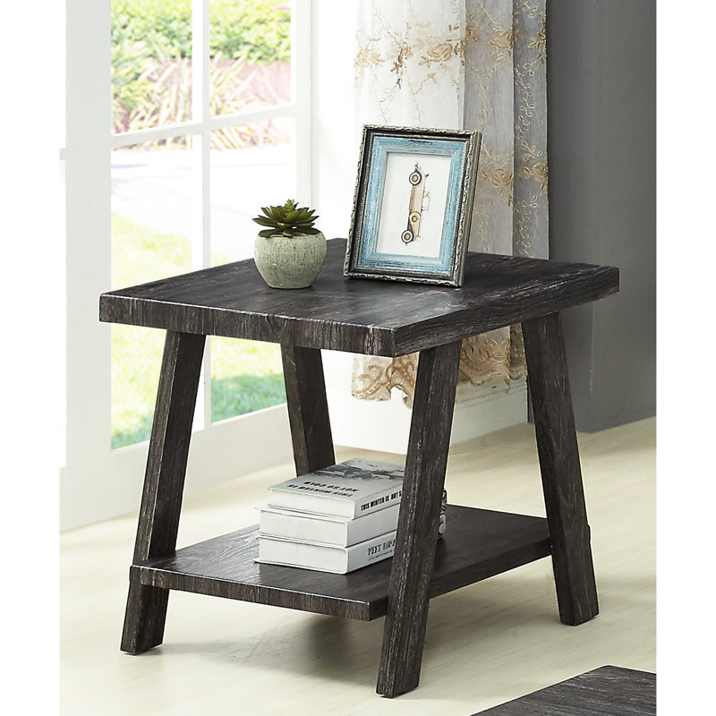 Table de bout en bois reproduit gris anthracite avec tablette pour un volume de rangement et une durabilité accrus