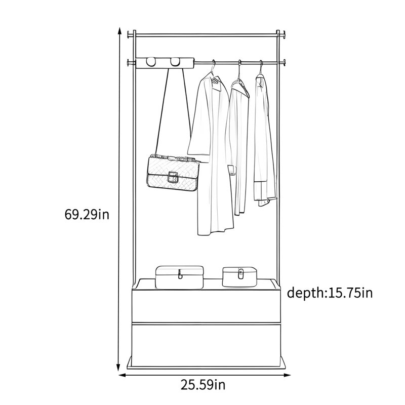 Coat Rack with Hooks Dual Drawers Storage