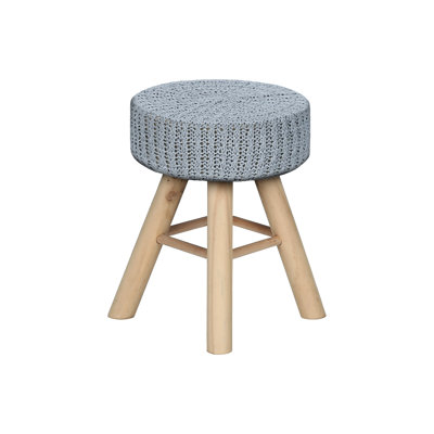 15.99 Inches Tall Grey Pouf With Natural Wood Legs 12.01 Deep Leg Support