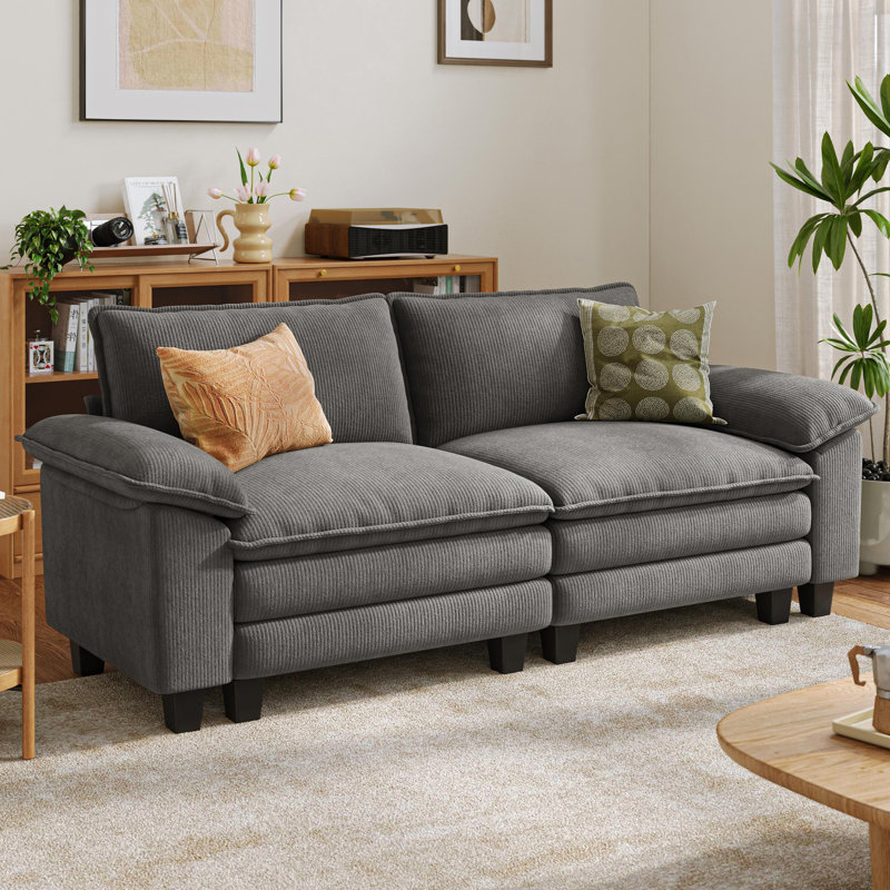 Colbey 90'' Upholstered Modular Cloud Sofa, Lena Gray Corduroy, 34.64'' H x 89.76'' W x 34.64'' D