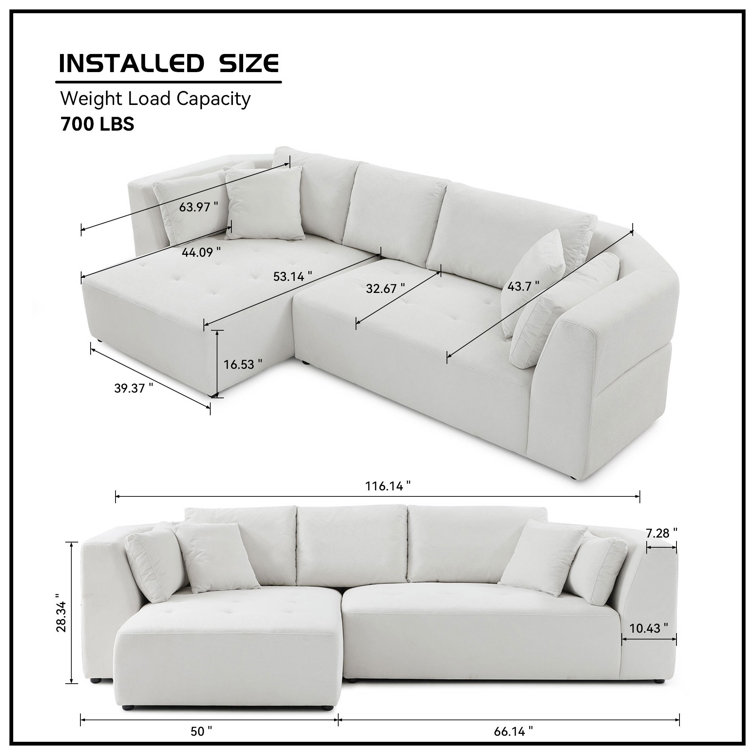 Magic Home 116.14 in. Comfy Beige Curved L-shape Sectional Sofa