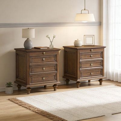 Ensemble de 2 tables de chevet Vintage Farmhouse avec 4 tiroirs, tablette coulissante dissimulée et fabrication en bois robuste pour la chambre à coucher ou le salon
