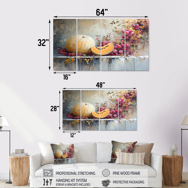 Melon dans les tons orange et rose - Ensemble de décoration murale Melon, H 32 po x l 64 po