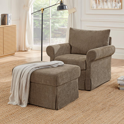Chaise d'appoint rembourrée avec repose-pieds en chenille