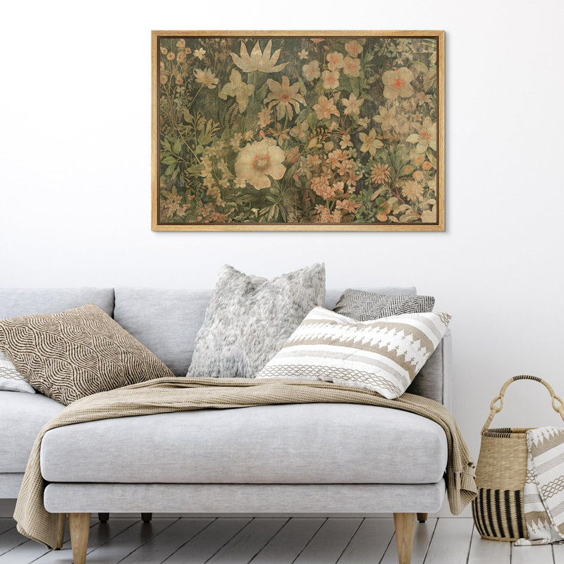 «Vintage Gentle Meadows, fleurs en fleurs sous un ciel couvert, illustrations champêtre rustique français», Naturel