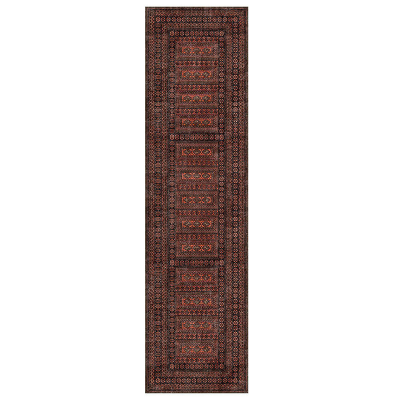 Tapis décoratif brun en polyester tissé à la machine, Rectangle 2 pi 8 po x 5 pi