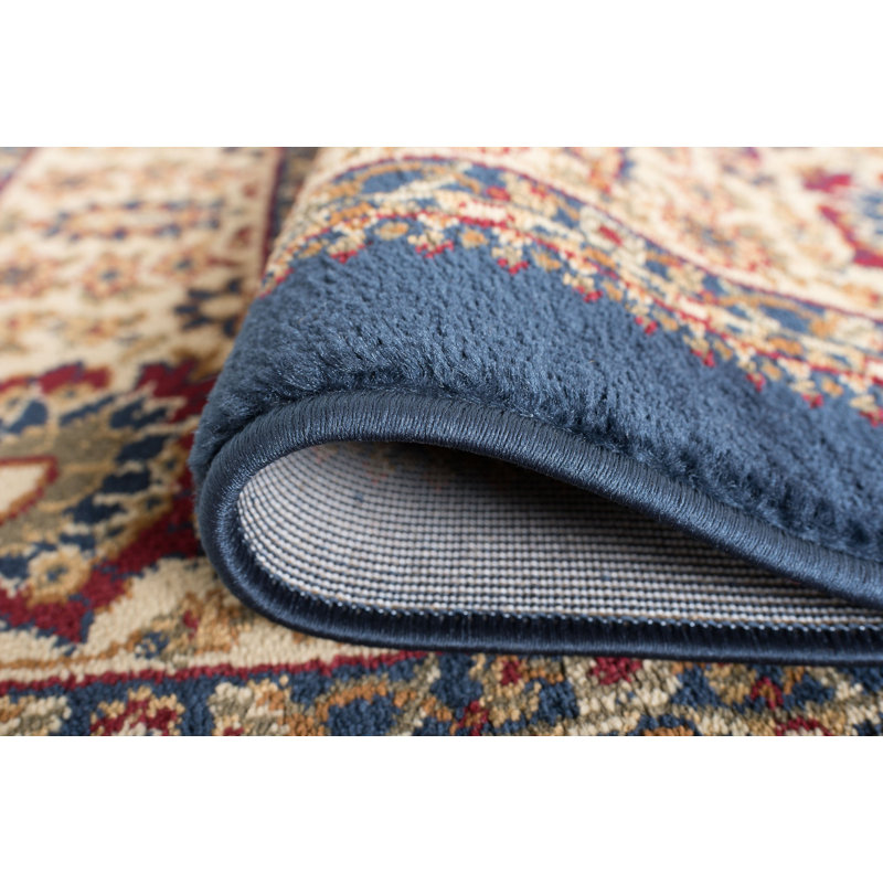 Tapis oriental bleu marine / beige Clarence, Rectangle 10 pi 6 po x 14 pi 6 po