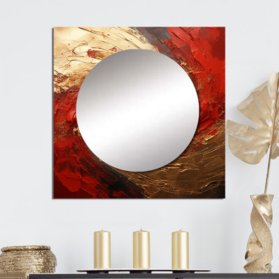 Parkchester - Red Gold Fusion Spiral Abstract Spirals Large Square Mirror For Wall Art Decor
