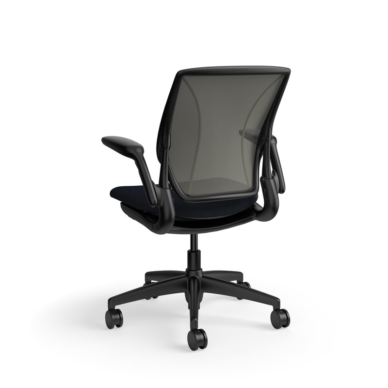 World LM, Ergonomic Task Chair with Poppy Seed Backrest, and  Autumn Upholstered Seat, Blue Fabric, Black, Gray Mesh