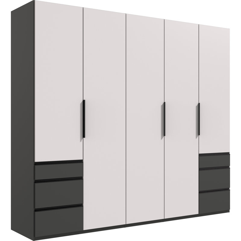 Guardino 5 Door Wardrobe, Graphite/White, 236cm H x 250cm W x 58cm D