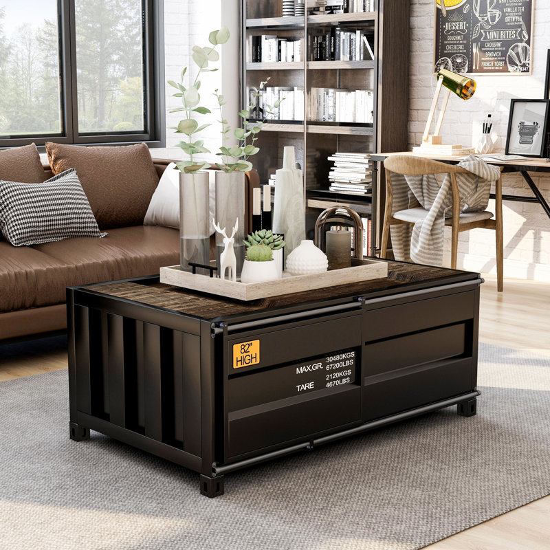 Table basse à 4 pieds avec rangement Everard, Noir