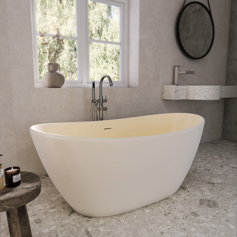Baignoire de trempage à surface solide de 61 po, autoportante, forme ovale, crème
