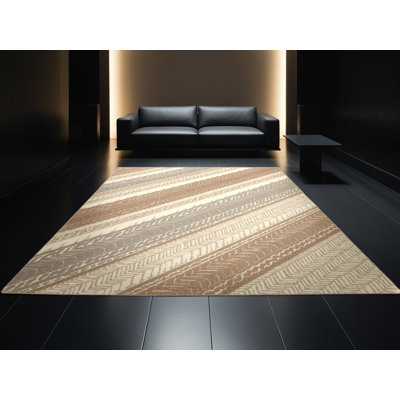 Tapis rayé brun et beige lavable à la machine Paizlea Cottage Americana