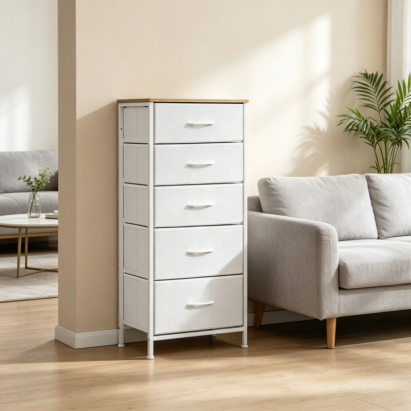 45 cm W Chest of 5 Drawers, White