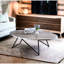 Table basse noire et chêne avec bordure en métal, hauteur de 15 po, capacité de poids de 70 lb, base ovale gris vieilli, produit de 20 lb