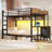 Twin over Twin Size Bunk Bed with Desk and 3 Storage Drawers, LED Loft Bed with Utility Storage Shelf and Boxes Black-1876569712