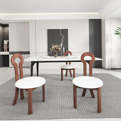 Chaise de salle à manger en bois d'hévéa massif vintage, chaise de salle à manger en peluche mouton, chaise de salle à manger sans accoudoirs, convient aux petites pièces de vestiaires, naturel (ensemble de 2)