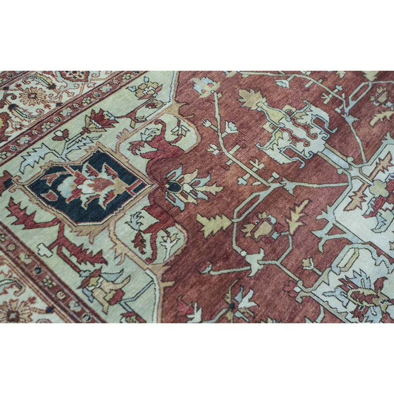 Tapis rouge et ivoire noué à la main de haute qualité