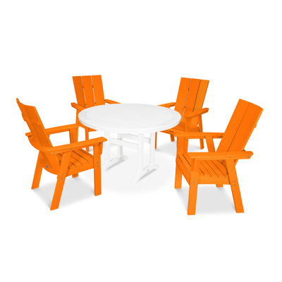 POLYWOOD Modern Curveback Adirondack 5-Piece Nautical Trestle Dining Set