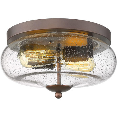 Plafonnier en bronze huilé, encastré pour l'intérieur et l'extérieur, avec abat-jour en verre bullé