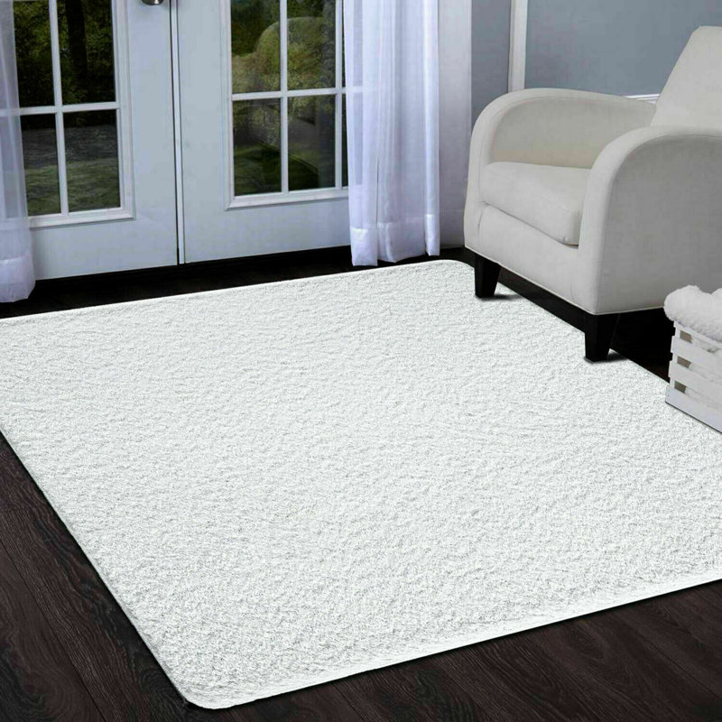 Natty White Shaggy Glitter Area Rugs & Mat – Luxury Soft Sparkle Shag Pile Carpet with Non-Slip Backing for Living Room, Bedroom, Hallway & Kitchen