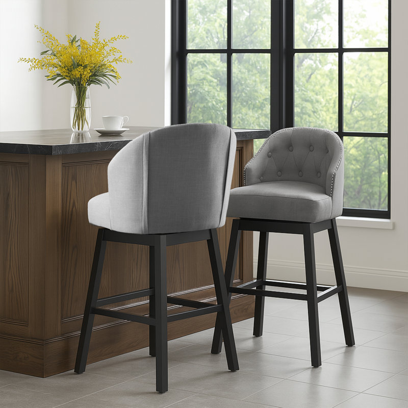 Tabouret de bar rotatif 28,75 po Olcay, Gris, 4