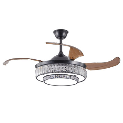 48" Modern Crystal LED Retractable Ceiling Fan with Light & Remote