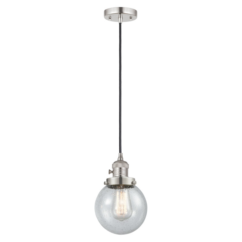 Luminaire suspendu sphère 1 lumière Lorri, H 129,25 po x l 6 po x P 6 po, Nickel poli, Grainé
