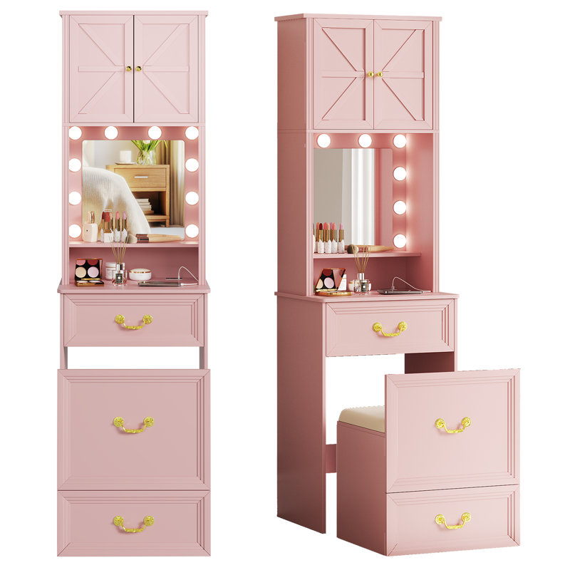 Dressing Table with Mirror, Pink